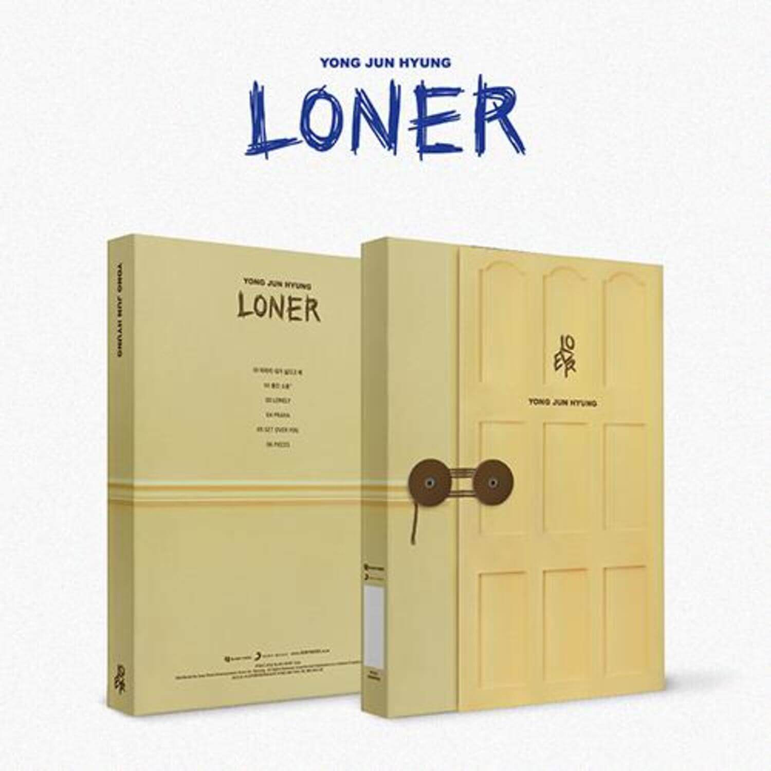 YONG JUNHYUNG - [LONER] - Album Kpop, jaquette couleur sable, boîtier double sur fond clair, style concert Kpop.
