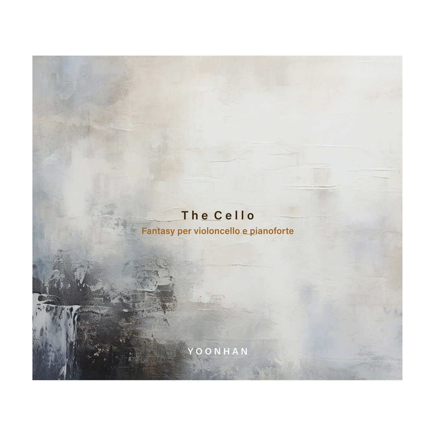YOON HAN - THE CELLO - Album Kpop : pochette minimaliste grise et blanche, marque YOONHAN, ambiance artistique