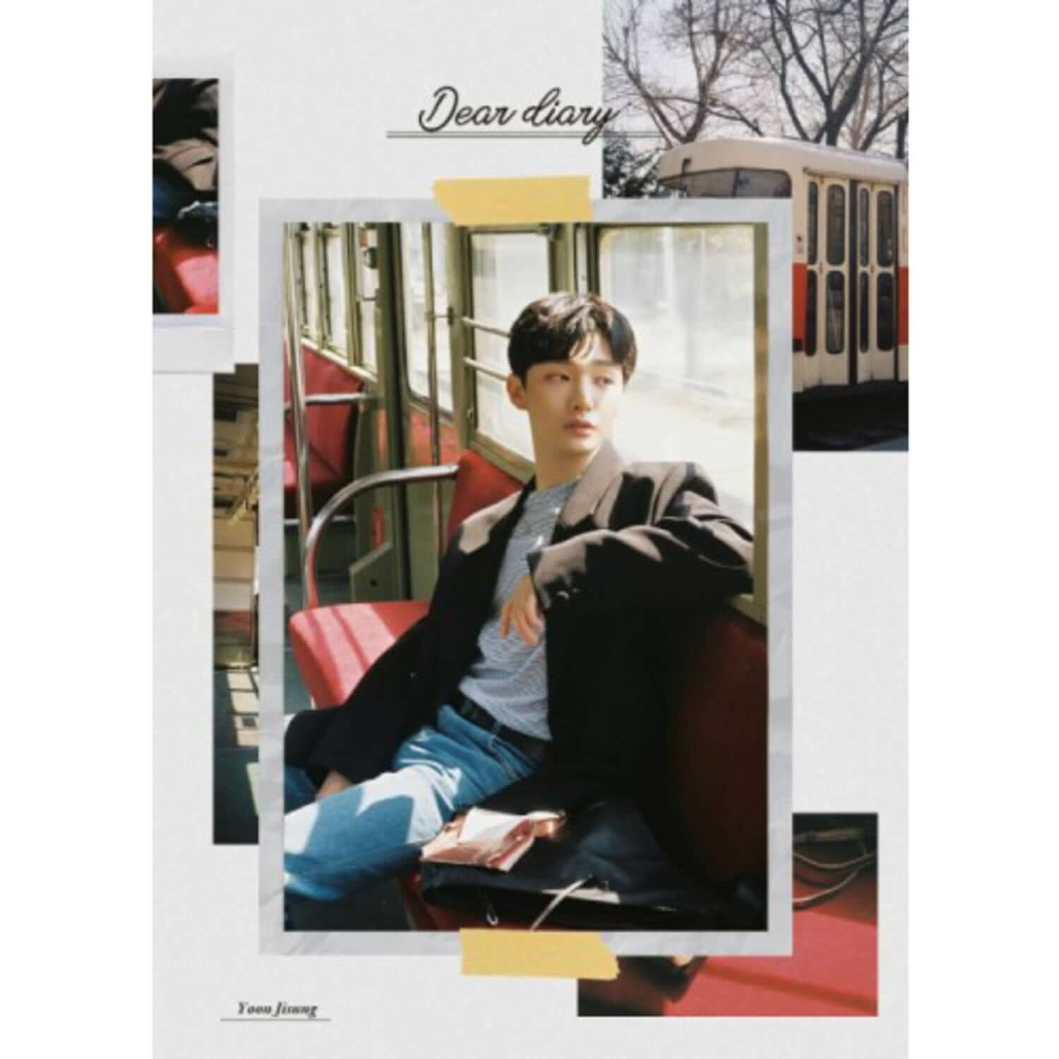 YOON JISUNG - [Dear Diary] - Album Kpop : visuel du chanteur sur couverture, décor urbain avec bus et voiture.