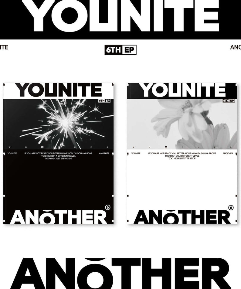 YOUNITE - 6TH EP [ANOTHER] Set of 2 - Album Kpop, visuel coffrets noir/blanc avec cover “ANOTHER”, fond blanc.