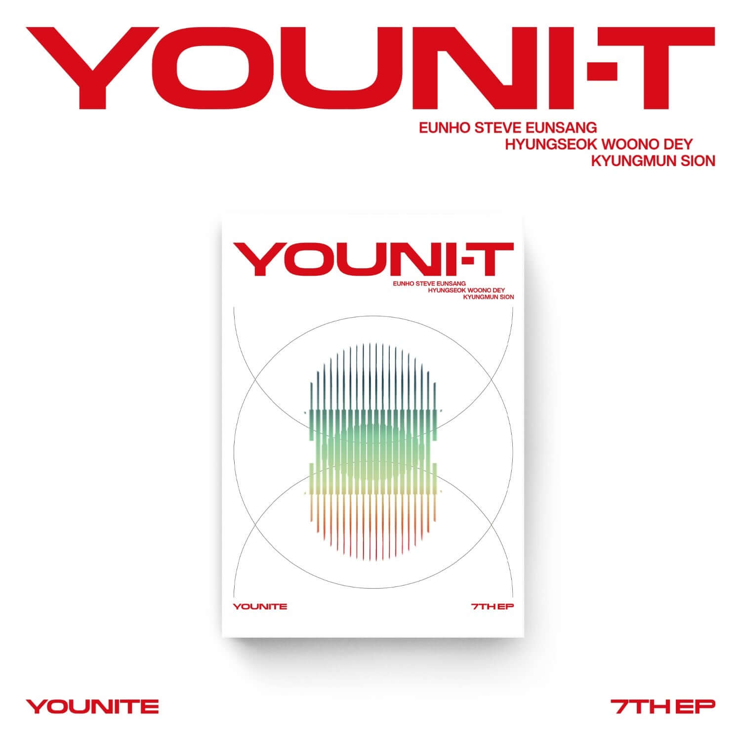 YOUNITE - 7th Album [YOUNI-T] (POCAALBUM) (Retrotopia Ver.) - Album Kpop : pochette blanche, visuel coloré du groupe