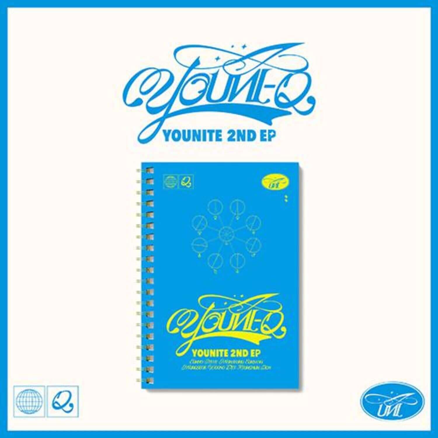 YOUNITE - YOUNITE 2ND EP [YOUNI-Q] (Q2 VER.) - Album Kpop, pochette YOUNITE sur fond bleu, visuel K-pop