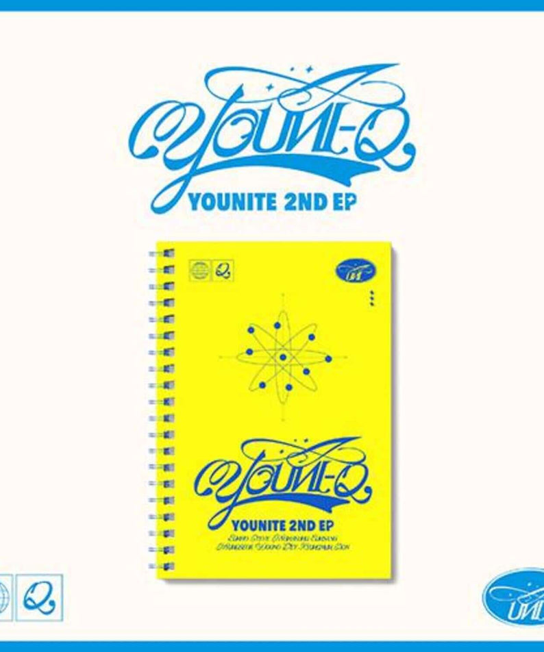 YOUNITE - YOUNITE 2ND EP [YOUNI-Q] (Q3 VER.) - Album Kpop : couverture jaune bleue avec logo YOUNITE sur fond clair