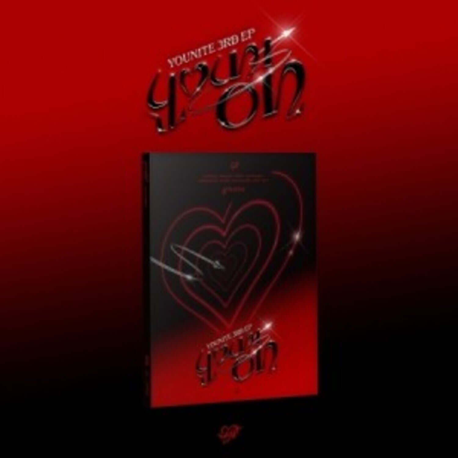 YOUNITE - YOUNITE 3RD EP [YOUNI-ON] (PHOTOBOOK VER.) (BLACK ON VER.) - Album Kpop, photo noir sur fond rouge