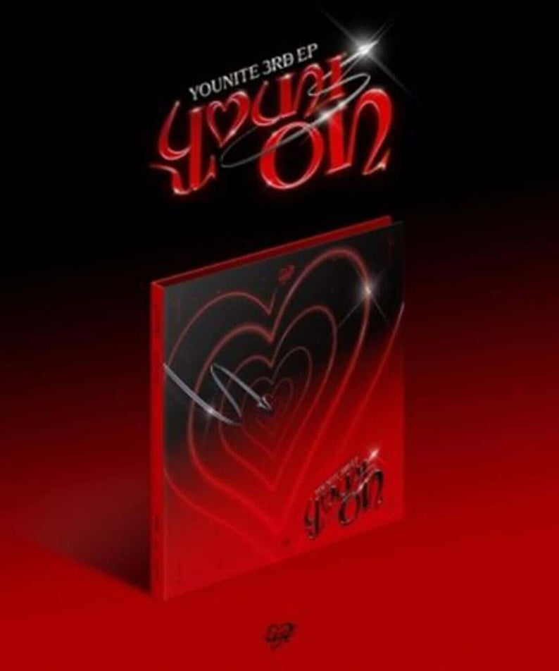 YOUNITE - YOUNITE 3RD EP [YOUNI-ON](DIGIPACK VER.) - Album Kpop : digipack rouge sombre, visuel néon, YOUNITE.