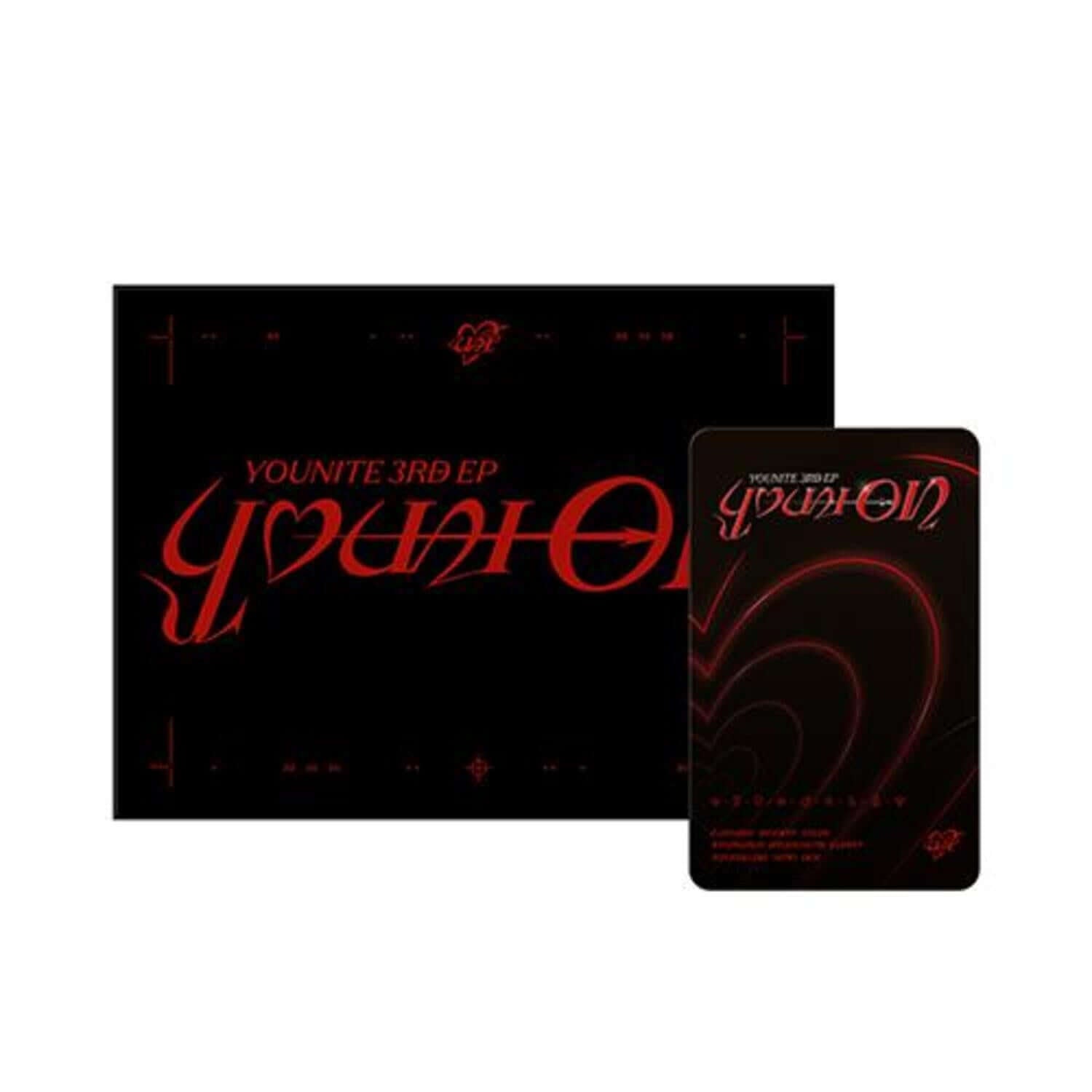 YOUNITE - YOUNITE 3RD EP [YOUNI-ON](Poca-Album ver.) - Album Kpop : pochette noir/rouge avec visuel YOUNITE, style Kpop