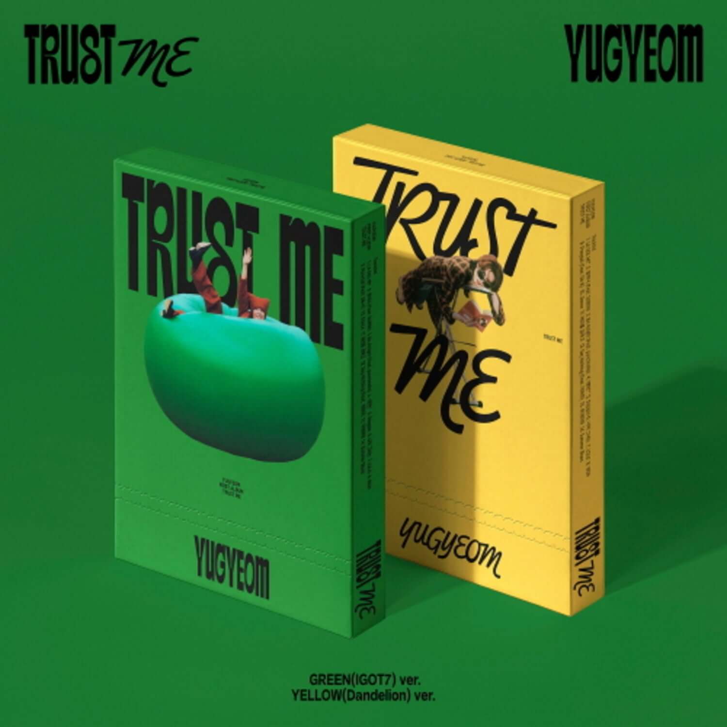 YUGYEOM - [TRUST ME] (GREEN(IGOT7) Ver. / YELLOW(Dandelion) Ver.) (Random 1 of 2) - Album Kpop, boîtiers verts & jaunes.