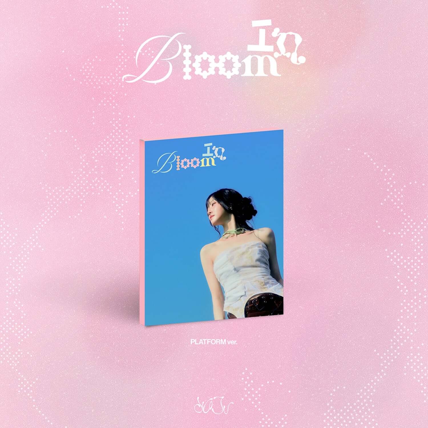 YUJU - 3rd Mini Album [In Bloom] (Platform ver.) - Album Kpop, couverture rose/bleue, photo YUJU sur fond décoratif