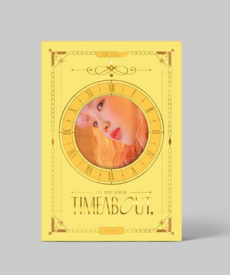 YUKIKA - [timeabout] TIME LIGHT ver. - Album Kpop, couverture horloge dorée sur fond gris, visuel produit