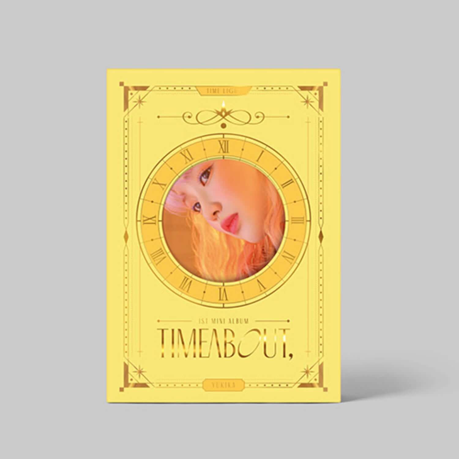 YUKIKA - [timeabout] TIME LIGHT ver. - Album Kpop, couverture horloge dorée sur fond gris, visuel produit