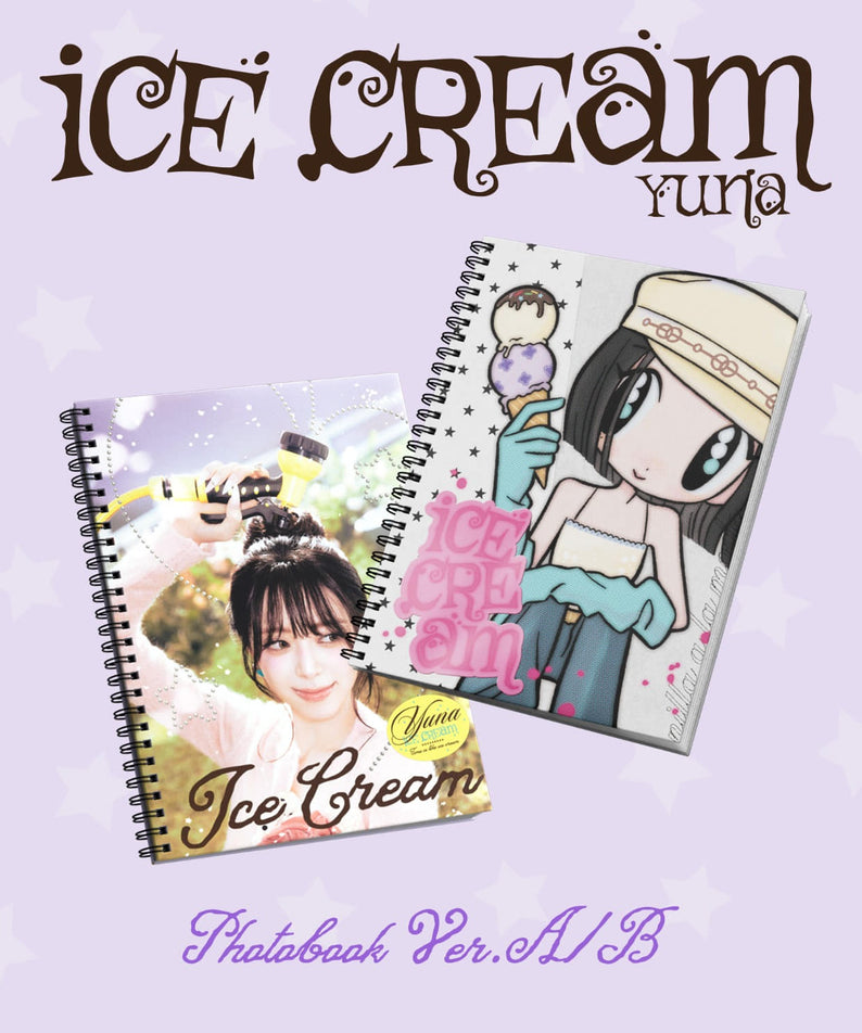 YUNA (ITZY) - [Ice Cream] (Photobook Ver.) (Random 1 of 2) : album Kpop Ice Cream, visuel couverture Yuna sur fond violet
