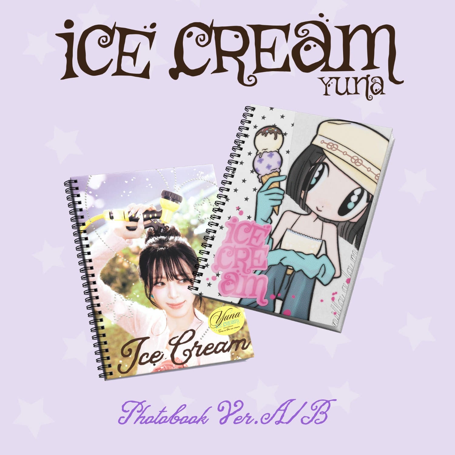 YUNA (ITZY) - [Ice Cream] (Photobook Ver.) (Random 1 of 2) : album Kpop Ice Cream, visuel couverture Yuna sur fond violet