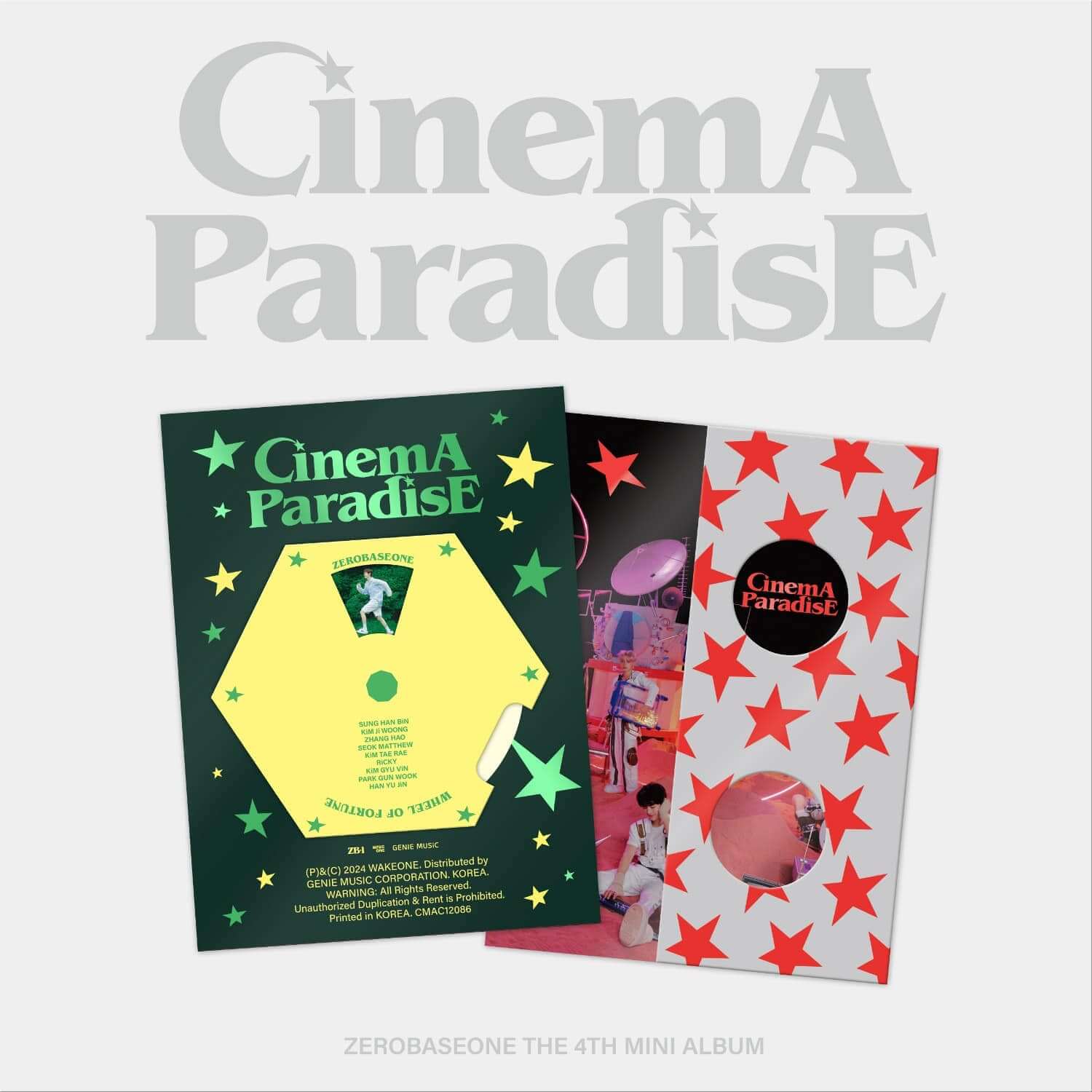 ZEROBASEONE - 4th Album CINEMA PARADISE [ROMANCE Ver./SF Ver.] (Random) - Album Kpop, coffrets verts et rouges sur fond
