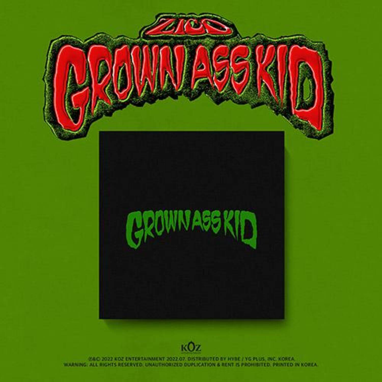 ZICO - 4th Mini Album [Grown Ass Kid] - Album Kpop, visuel vert avec pochette et logo du titre, ambiance urbaine