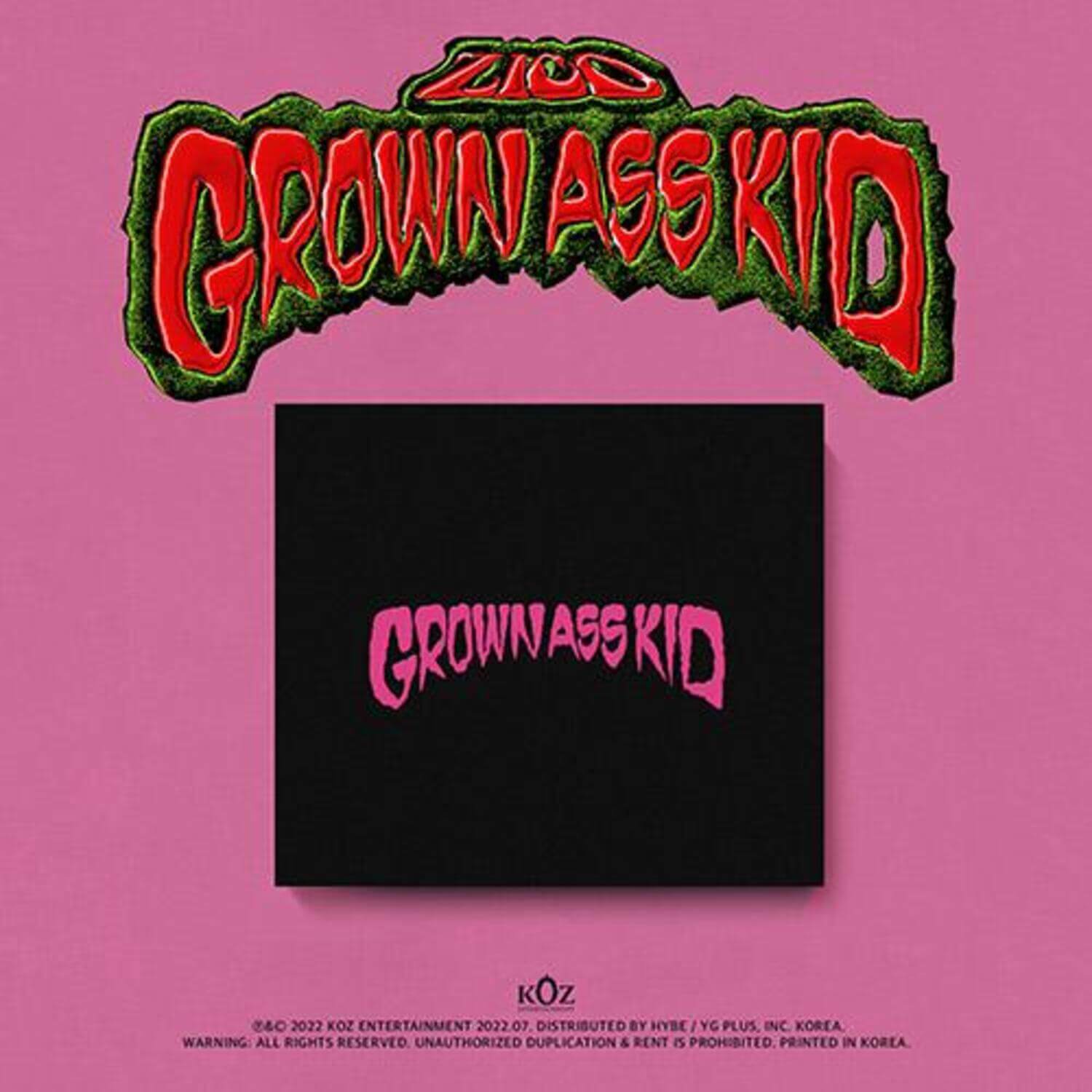 ZICO - 4th Mini Album [Grown Ass Kid] (Jewel Ver.) - Album Kpop : jaquette rose avec logo ZICO et “GROWNASSKID”