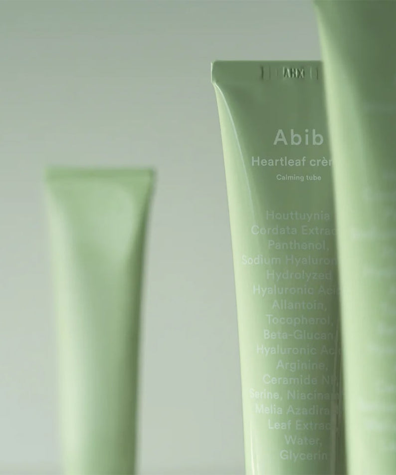 ABIB Heartleaf Crème Calming Tube 75ml de la marque Abib, tube crème vert sur fond clair, visuel produit.
