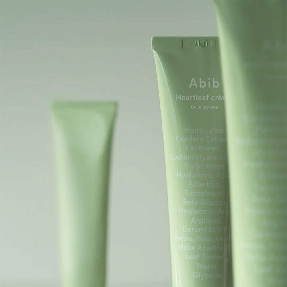 ABIB Heartleaf Crème Calming Tube 75ml de la marque Abib, tube crème vert sur fond clair, visuel produit.