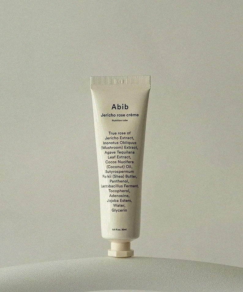 ABIB Jericho Rose Crème Nutrition Tube 75ml, tube crème ABIB sur fond clair minimal, photo produit en studio.