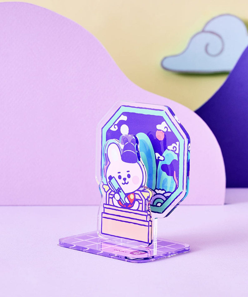 BT21 COOKY BABY ACRYLIC STAND K-EDITION ver.2 LINE FRIENDS, support acrylique COOKY bleu sur bureau, décoration école