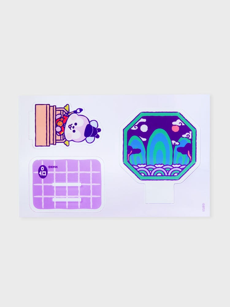 BT21 MANG BABY ACRYLIC STAND K-EDITION ver.2 LINE FRIENDS : porte-cartes acrylique avec MANG, design papeterie coloré.
