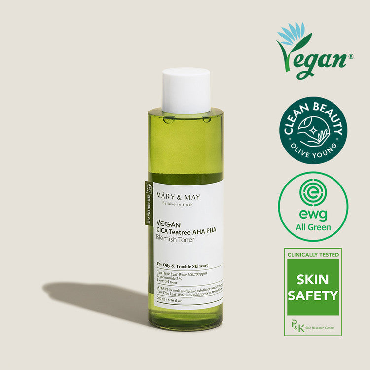 MARY & MAY Vegan CICA Teatree AHA PHA Blemish Toner 200ml en stock sur Ma Petite Corée