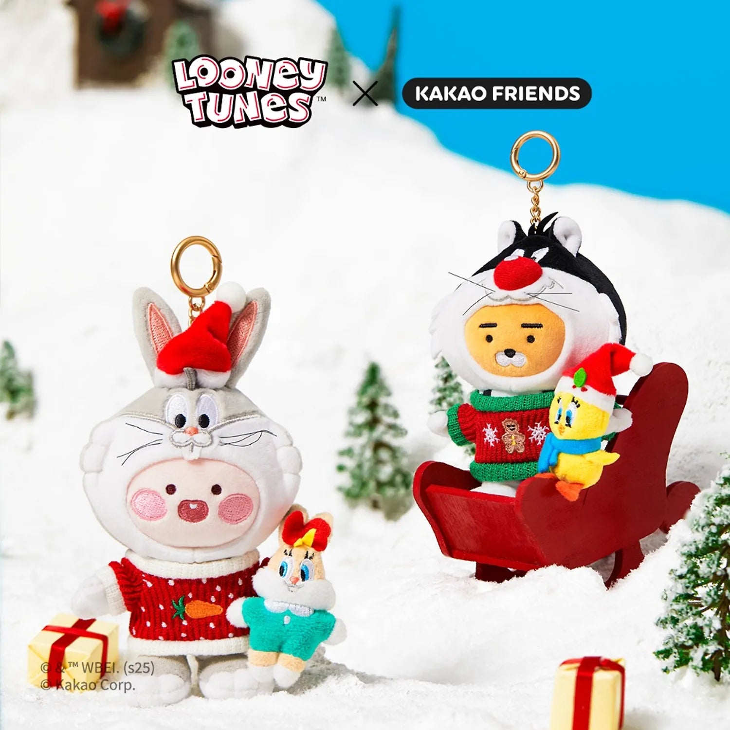 KAKAO FRIENDS  Looney Tunes X Friends Bugs Bunny Keychain Doll Little Apeach