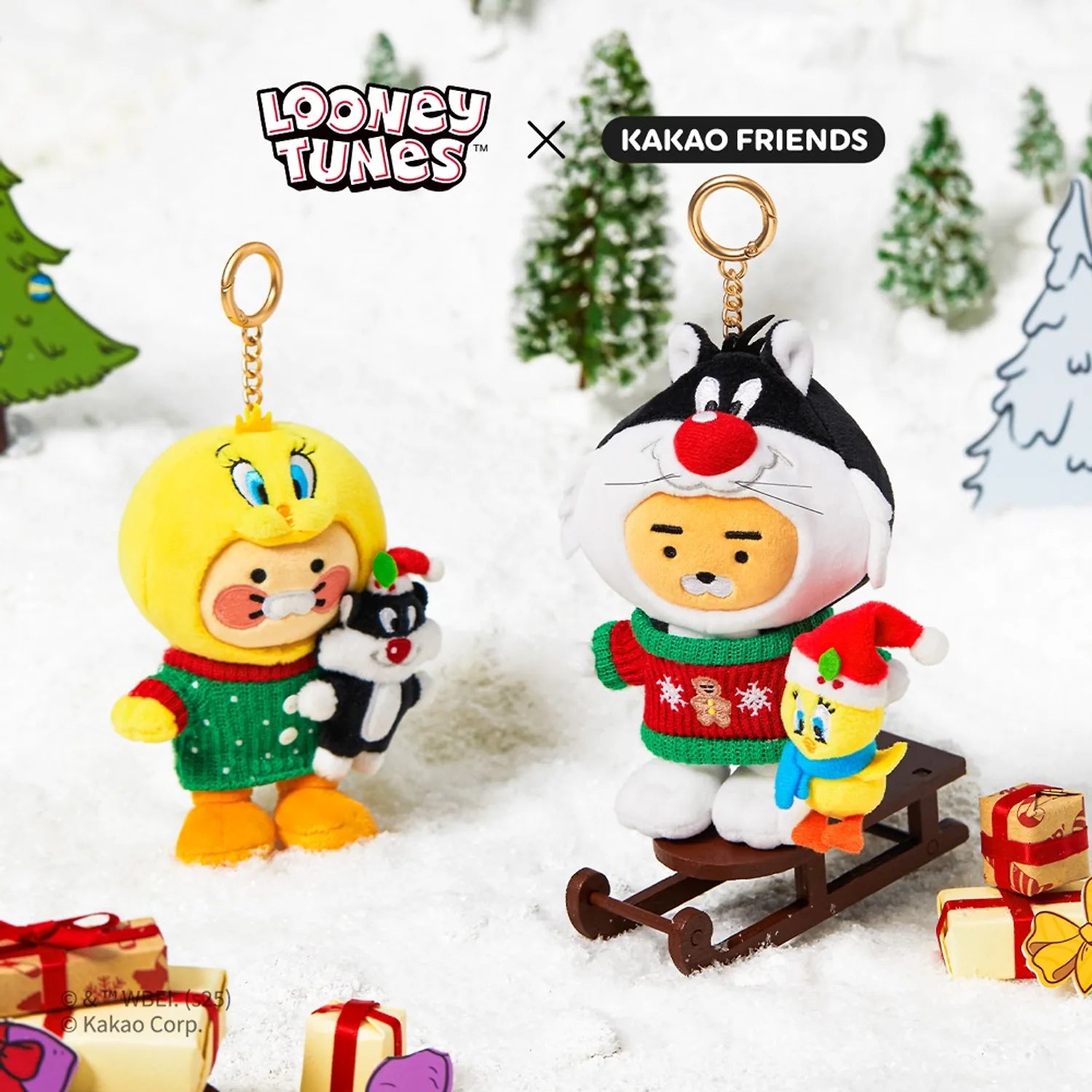 KAKAO FRIENDS  Looney Tunes X Friends Sylvester Keychain Doll Little Ryan