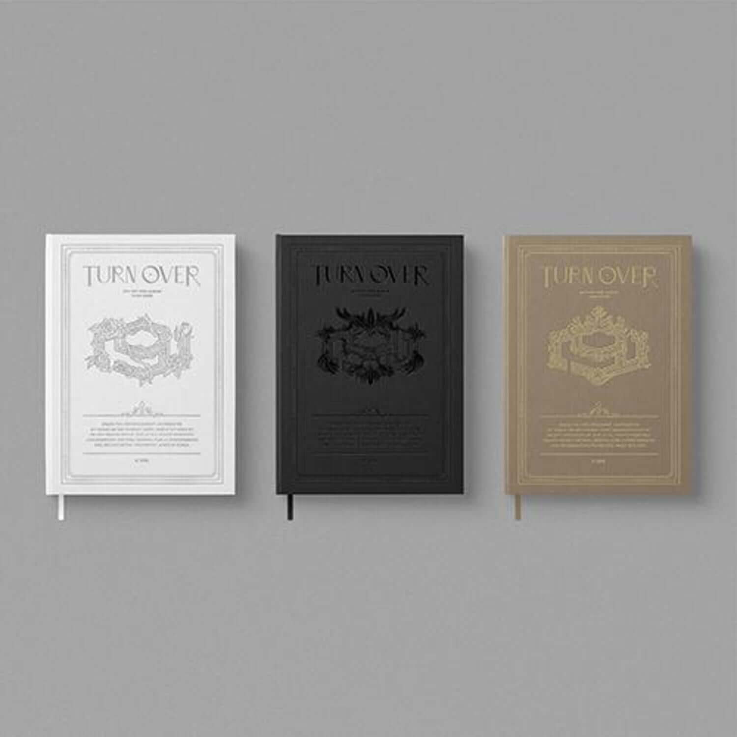 SF9 - 9th Album [TURN OVER] (S ver. + F ver. + 9 ver.) Standard - Album Kpop, trois pochettes sur fond gris.
