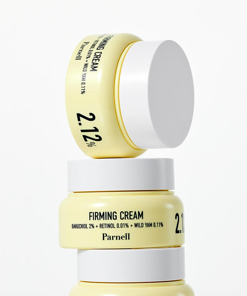 Crème raffermissante PARNELL Firming Cream avec bakuchiol, rétinol et igname sauvage. Soin anti-âge pour une peau ferme.