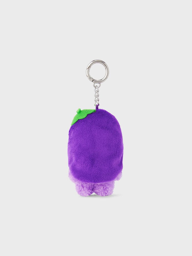 BT21 MANG mini minini VEGGIE DOLL KEYRING, porte-clés officiel en forme de pomme de couleur violette, fond clair.