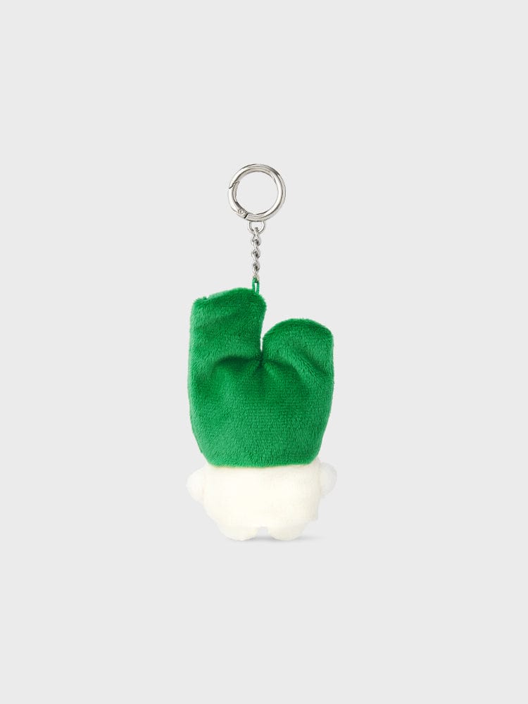 BT21 RJ mini minini VEGGIE DOLL KEYRING, porte-clés alpaga RJ vert et blanc, sur fond clair, produit officiel LINE