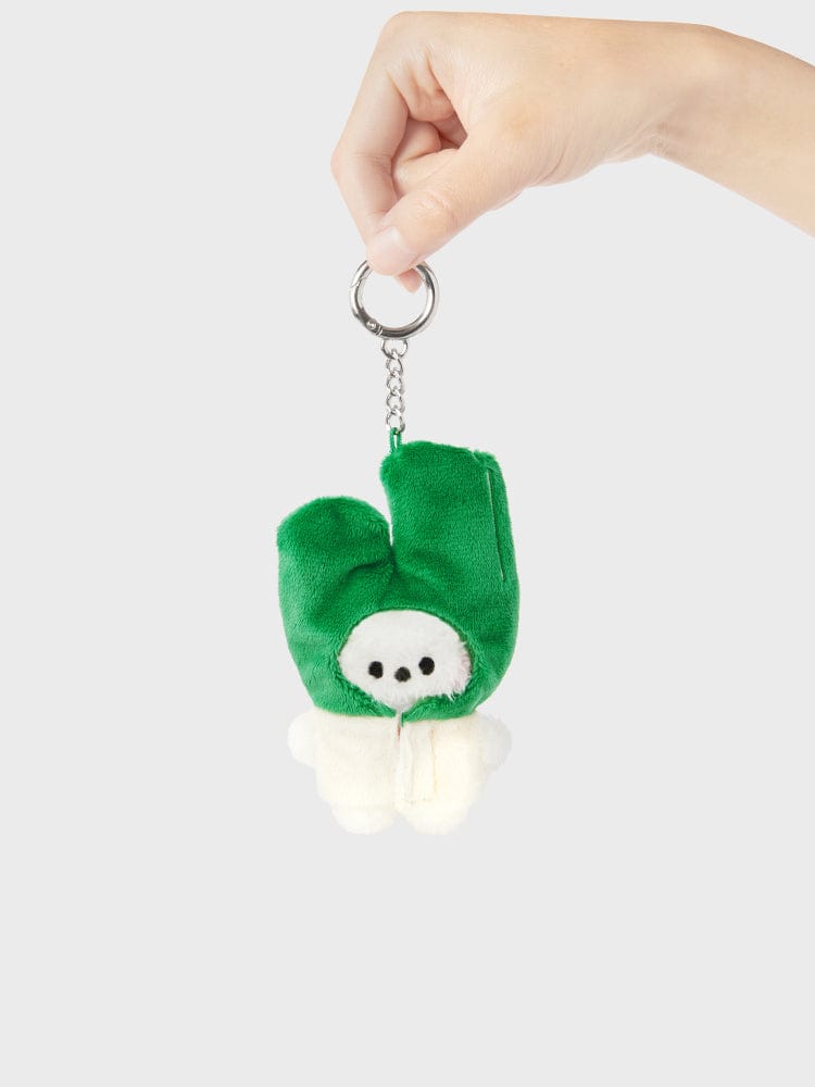 BT21 RJ mini minini VEGGIE DOLL KEYRING, porte-clés officiel LINE en forme d’alpaga RJ vert et blanc, sur fond clair