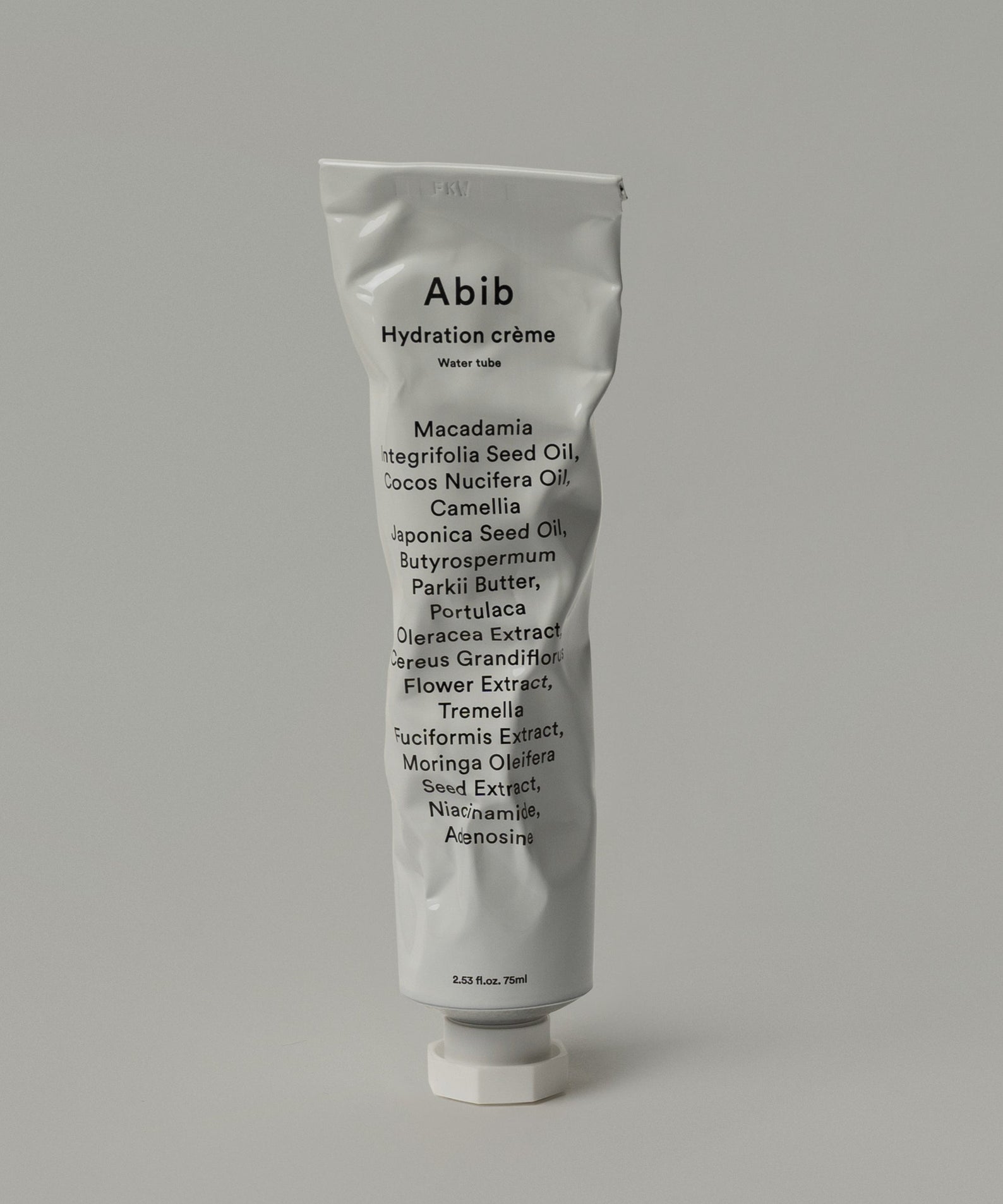 ABIB Hydration Crème Water Tube 75ml, crème hydratante ABIB sur fond clair, tube photo produit.