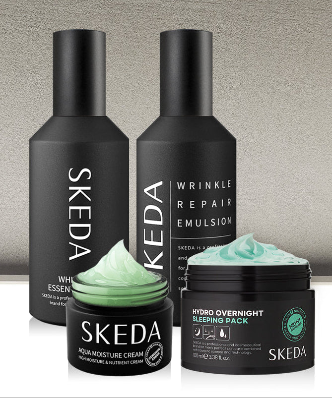 SKEDA Men's Whitening Wrinkle Improvement (skin+lotion+Moisurizing Cream+ Nourishing Sleeping Pack Basic 4 Pieces