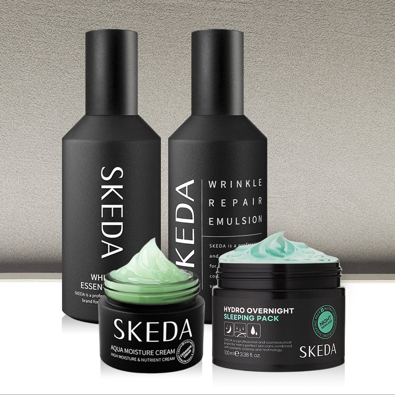 SKEDA Men's Whitening Wrinkle Improvement (skin+lotion+Moisurizing Cream+ Nourishing Sleeping Pack Basic 4 Pieces